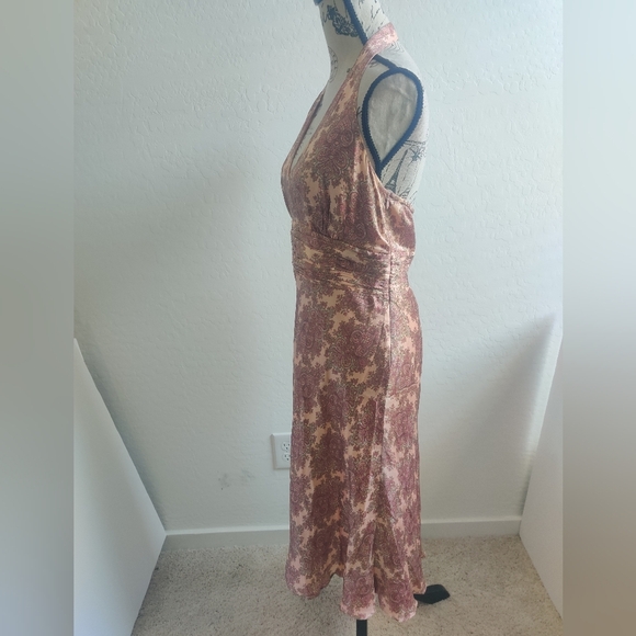 Ann Taylor LOFT 100% Silk semi-formal wedding guest pink halter maxi dress_10 - Picture 3 of 13